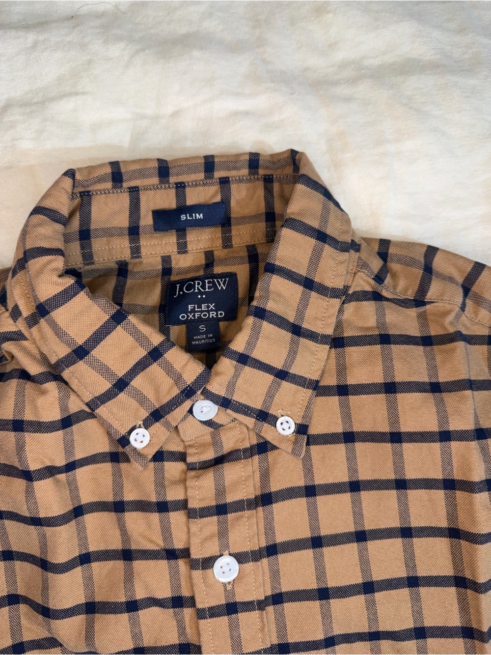 J. Crew Tan and Navy Plaid Slim Button-Down Shirt